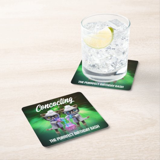 おもしろい不機嫌猫サイエンティスト誕生日 スクエアペーパーコースター (インサイチュ)