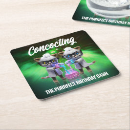 おもしろい不機嫌猫サイエンティスト誕生日 スクエアペーパーコースター