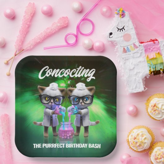 おもしろい不機嫌猫サイエンティスト誕生日 ペーパープレート (パーティー)