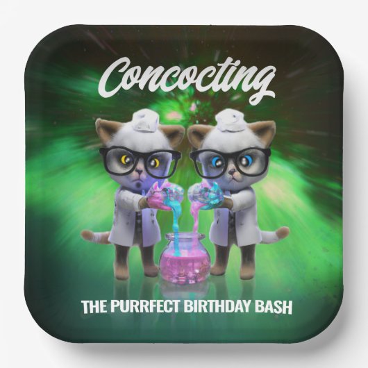 おもしろい不機嫌猫サイエンティスト誕生日 ペーパープレート (正面)