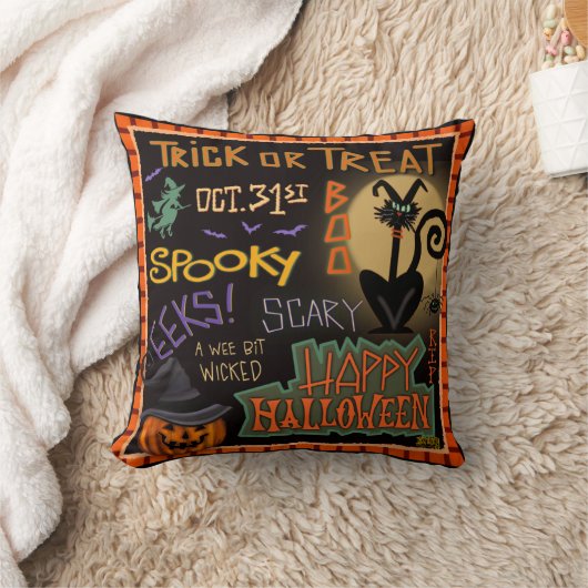 おもしろい不気味かわいいハロウィーンブラックキャットカボチャ クッション (ブランケット)