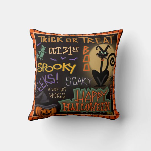 おもしろい不気味かわいいハロウィーンブラックキャットカボチャ クッション (裏面)