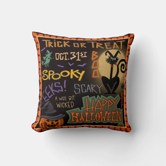 おもしろい不気味かわいいハロウィーンブラックキャットカボチャ クッション (正面)
