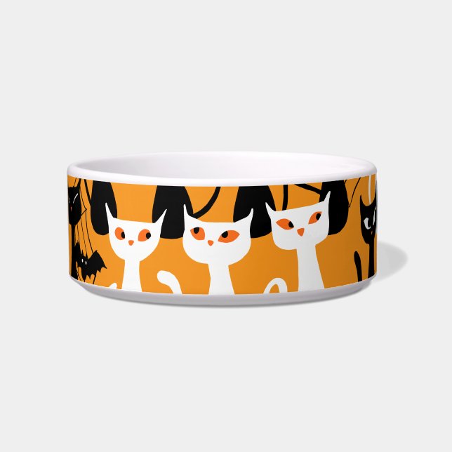 おもしろい不気味なハロウィーン猫白黒オレンジ ボウル (正面)