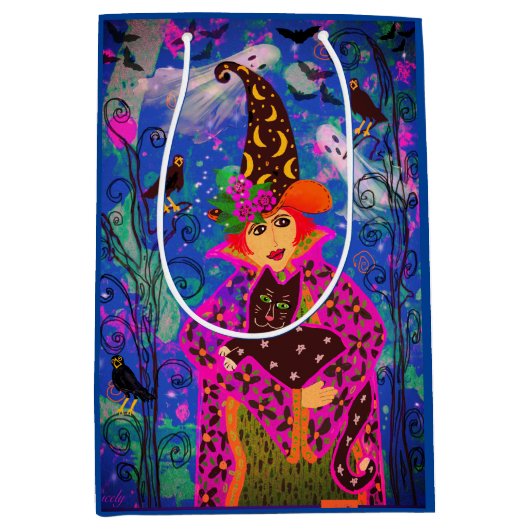 おもしろい不気味カラフルトリックまたは治療 ミディアムペーパーバッグ (正面)