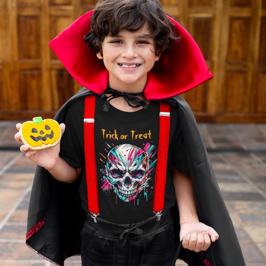 おもしろい不気味スケルトンスカル抽象芸術、キッズハロウィーン Tシャツ