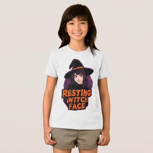 おもしろい不気味ハロウィーンシャツ – 「休息の魔女顔」 トライブレンドTシャツ (正面全面)