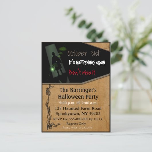 おもしろい不気味ハロウィーン葉書招待状 インビテーションポストカード (スタンド正面)