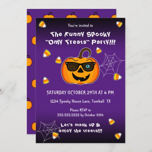 おもしろい不気味パンプキンアイコニックパーティー 招待状 (正面/裏面)