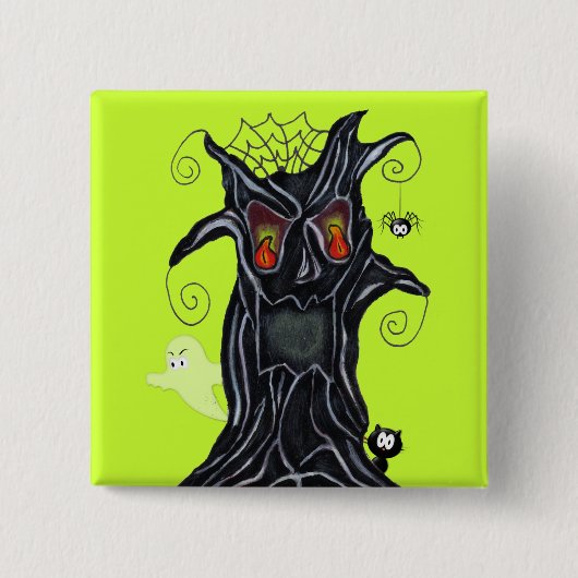 おもしろい不気味黒木炎の目幽霊猫クモ 缶バッジ (正面)