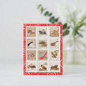 おもしろい中国の〔占星術の〕十二宮図ハッピーバースデーハッピーニューイヤー シーズンポストカード (スタンド正面)