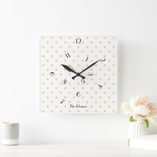 おもしろい乱雑な時間の水玉模様の名前をカスタムする部屋の装飾 スクエア壁時計 (ホーム)