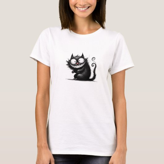 おもしろい予測できな黒猫 Tシャツ (正面)