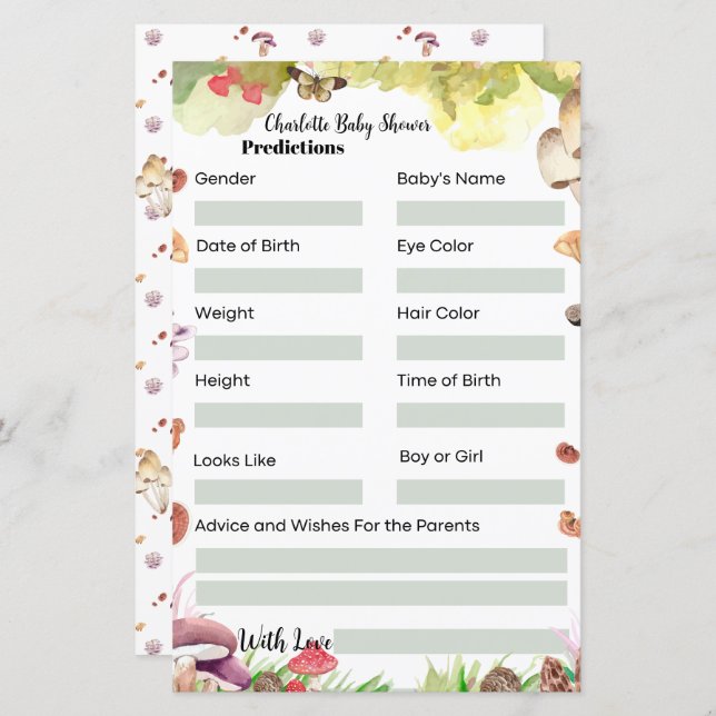 おもしろい予測赤ちゃんシャワーゲーム (正面/裏面)