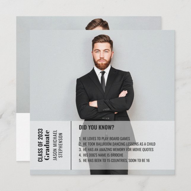 おもしろい事実の卒業発表2枚モダン写真 (正面/裏面)