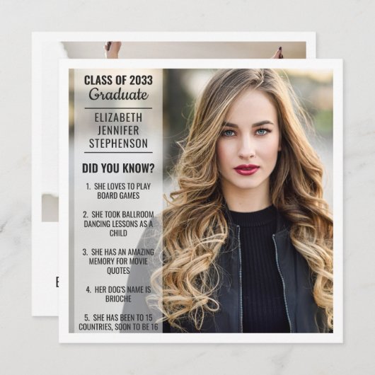 おもしろい事実の卒業発表2枚モダン写真 招待状 (正面/裏面)
