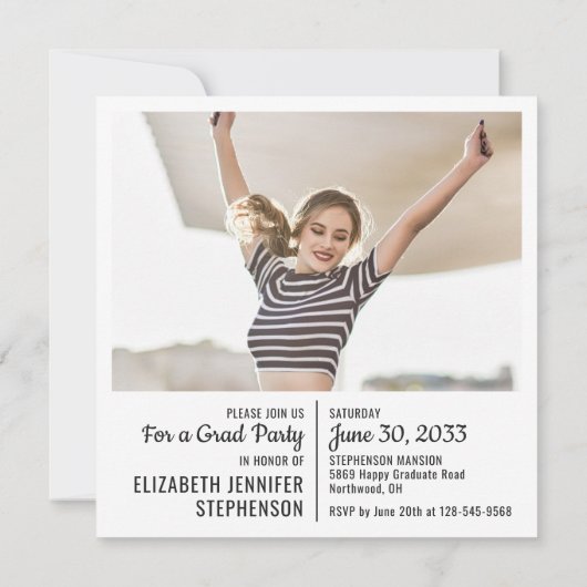 おもしろい事実の卒業発表2枚モダン写真 招待状 (裏面)