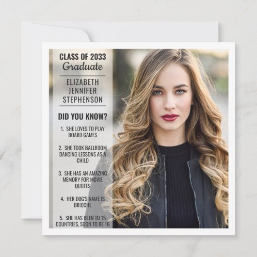 おもしろい事実の卒業発表2枚モダン写真 招待状 (正面)