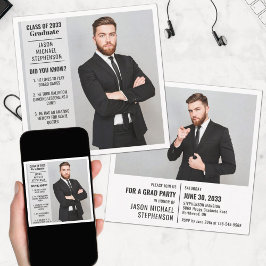 おもしろい事実の卒業発表2枚モダン写真 招待状