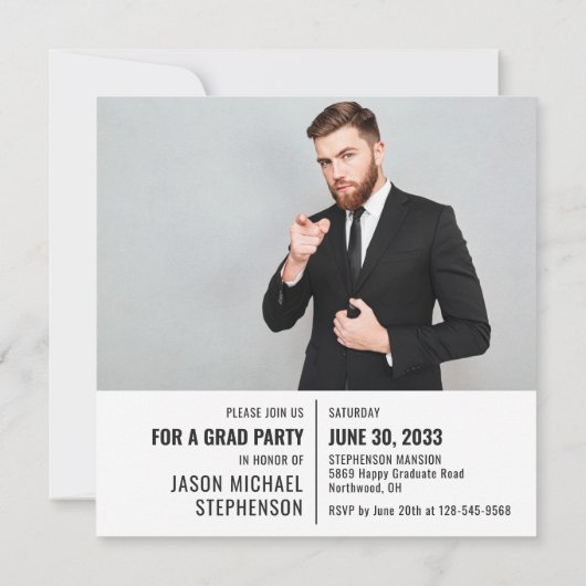 おもしろい事実の卒業発表2枚モダン写真 招待状 (裏面)