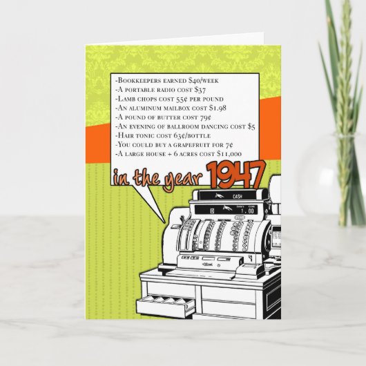 おもしろい事実の誕生日- 1947年に生活費 カード (正面)