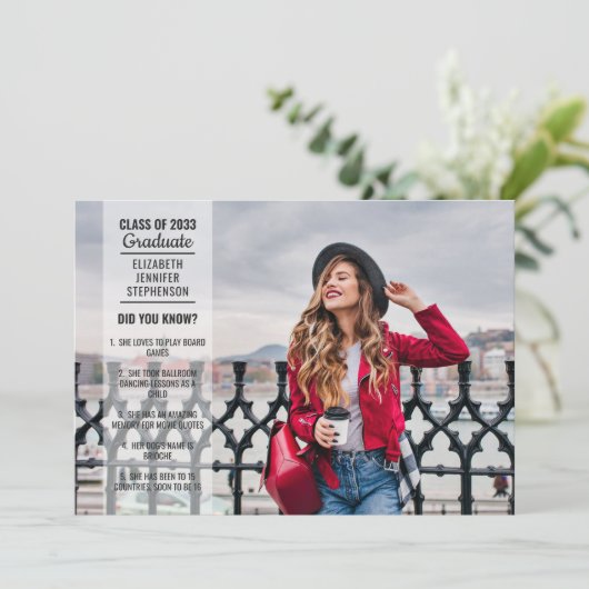 おもしろい事実2枚の写真 現代風 卒業パーティー 招待状 (スタンド正面)