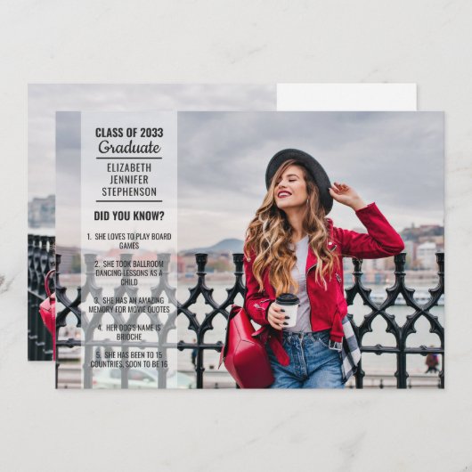 おもしろい事実2枚の写真 現代風 卒業パーティー 招待状 (正面/裏面)