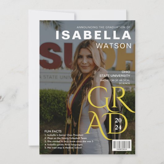 おもしろい事実 マガジンカバー写真卒業パーティー 招待状 (正面)