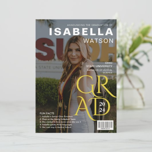 おもしろい事実 マガジンカバー写真卒業パーティー 招待状 (スタンド正面)