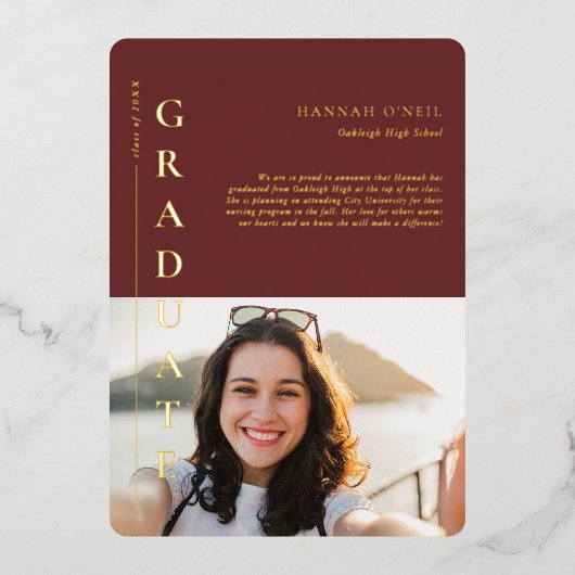 おもしろい事実 |写真モダンシンプルの告知 箔招待状 (正面)