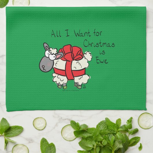 おもしろい休日かわいい羊のクリスマスの漫画 キッチンタオル (折り畳み)