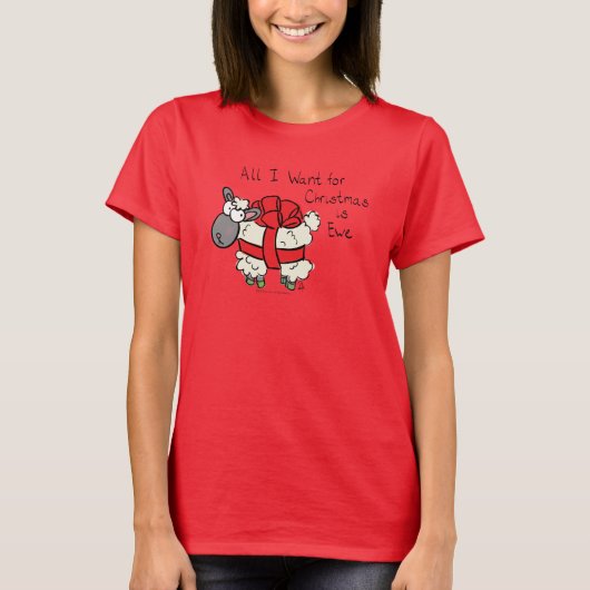 おもしろい休日かわいい羊のクリスマスの漫画 Tシャツ (正面)