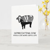 おもしろい会計グリーティングカード |牛の減価 カード (黄色い花)