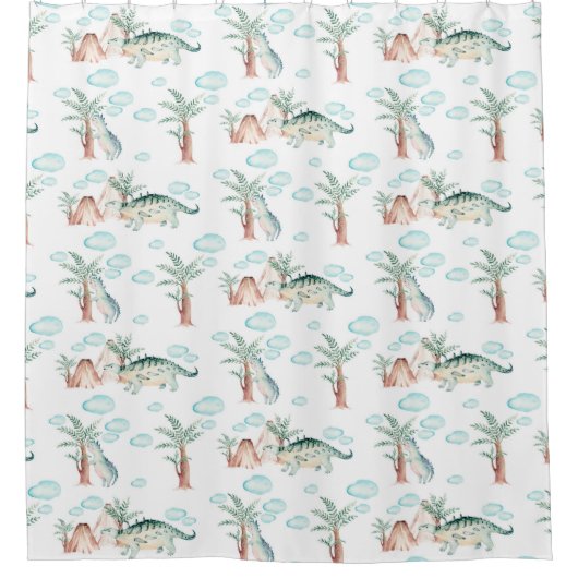 おもしろい先史時代の恐竜パターン シャワーカーテン (正面)