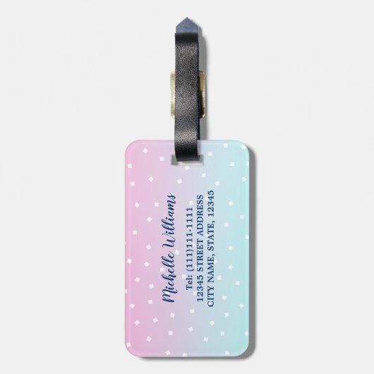おもしろい先生パーソナライズされたビーチブルーピンクグラデーション ラゲッジタグ (裏面縦)