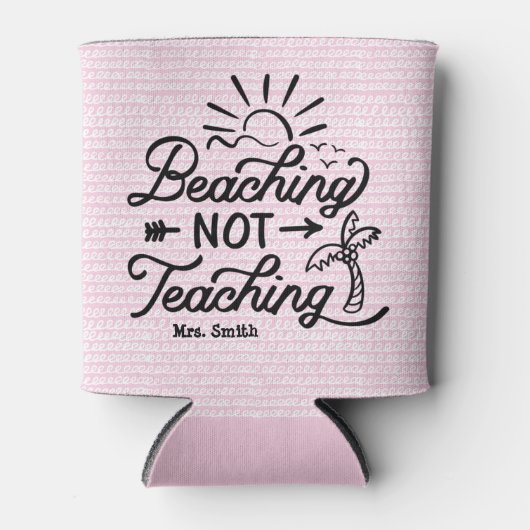 おもしろい先生ビーチ引用文 |かわいいピンクの夏 缶クーラー (正面)