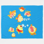 おもしろい入り水槽(Cartoon Fish)フリース フリースブランケット (正面(横))