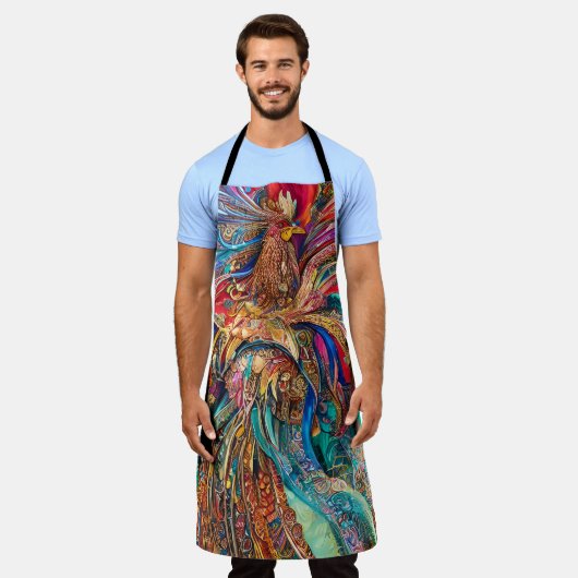 おもしろい入り組み絵画た抽象芸術の鶏のデザイン エプロン (着用した状態)