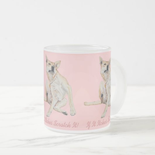 おもしろい写真のスローガンで痒い犬 フロストグラスマグカップ (正面右)