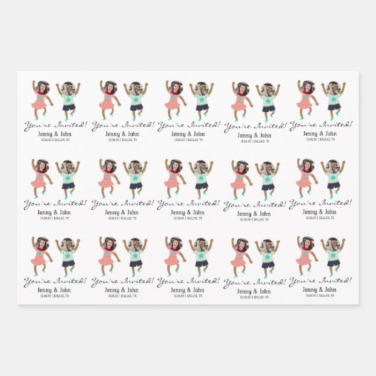 おもしろい写真カスタマイズの新郎新婦の結婚追加 ラッピングペーパーシート (正面)