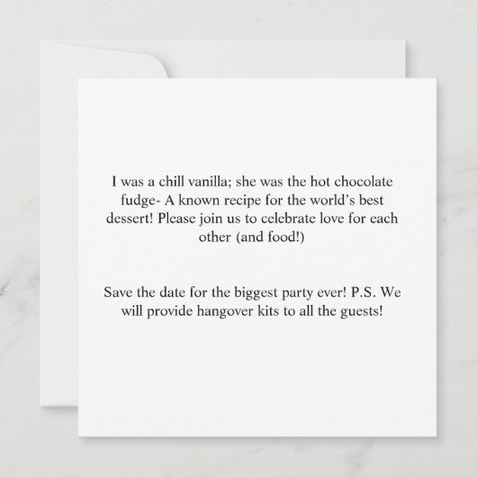 おもしろい写真カスタマイズの新郎新婦の結婚追加 招待状 (裏面)