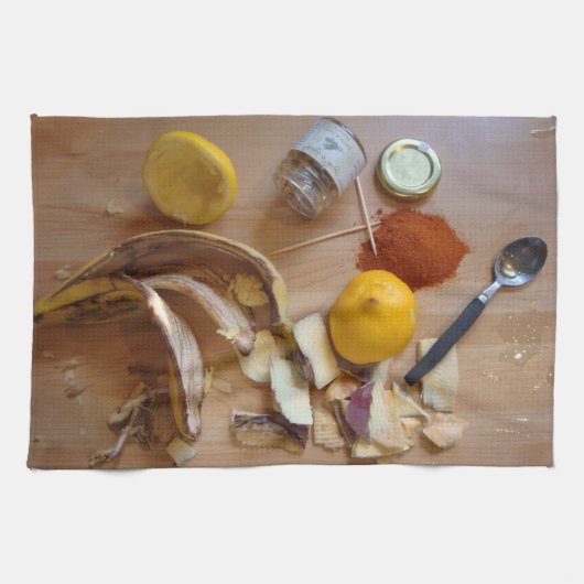 おもしろい写真料理材料の夕食 キッチンタオル (横)