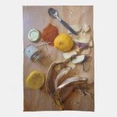 おもしろい写真料理材料の夕食 キッチンタオル (縦)
