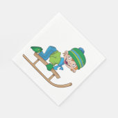 おもしろい冬そり少年かわいい雪の冒険 スタンダードランチョンナプキン (角)