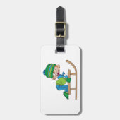 おもしろい冬そり少年かわいい雪の冒険 ラゲッジタグ (正面縦)