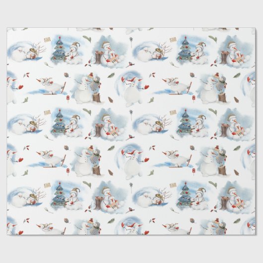 おもしろい冬の雪だるまキッズマンガクリスマスパターン ラッピングペーパー (フラット)