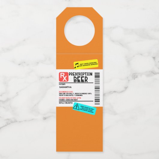 おもしろい処方ビ警告ールラベルパーソナライズされた ボトルネックタグ (裏面)