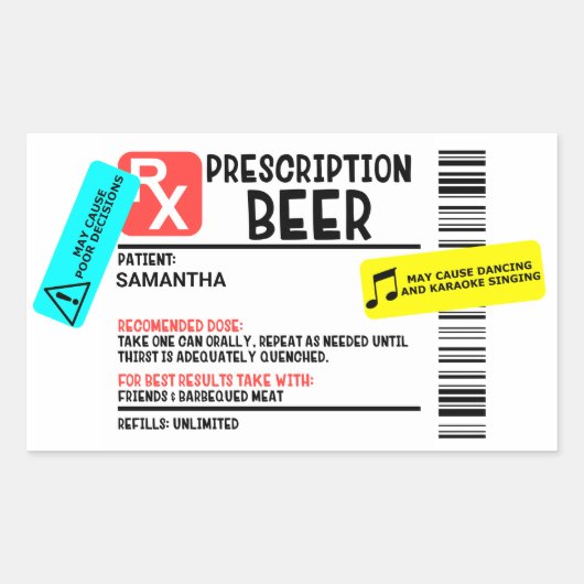 おもしろい処方ビ警告ールラベルパーソナライズされた 長方形シール (正面)