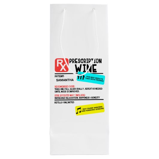 おもしろい処方ワ警告インのラパーソナライズされたベル ワインギフトバッグ (裏面)