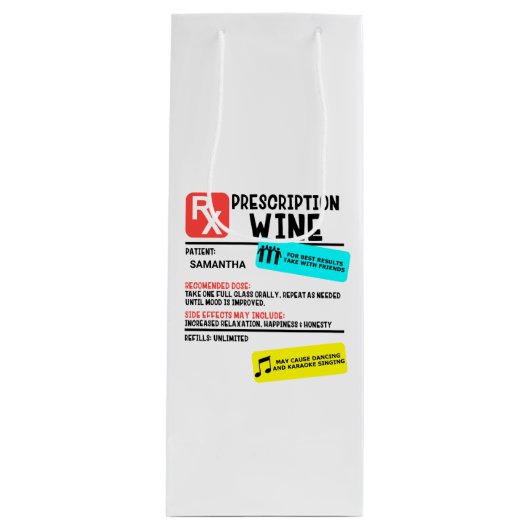 おもしろい処方ワ警告インのラパーソナライズされたベル ワインギフトバッグ (正面)